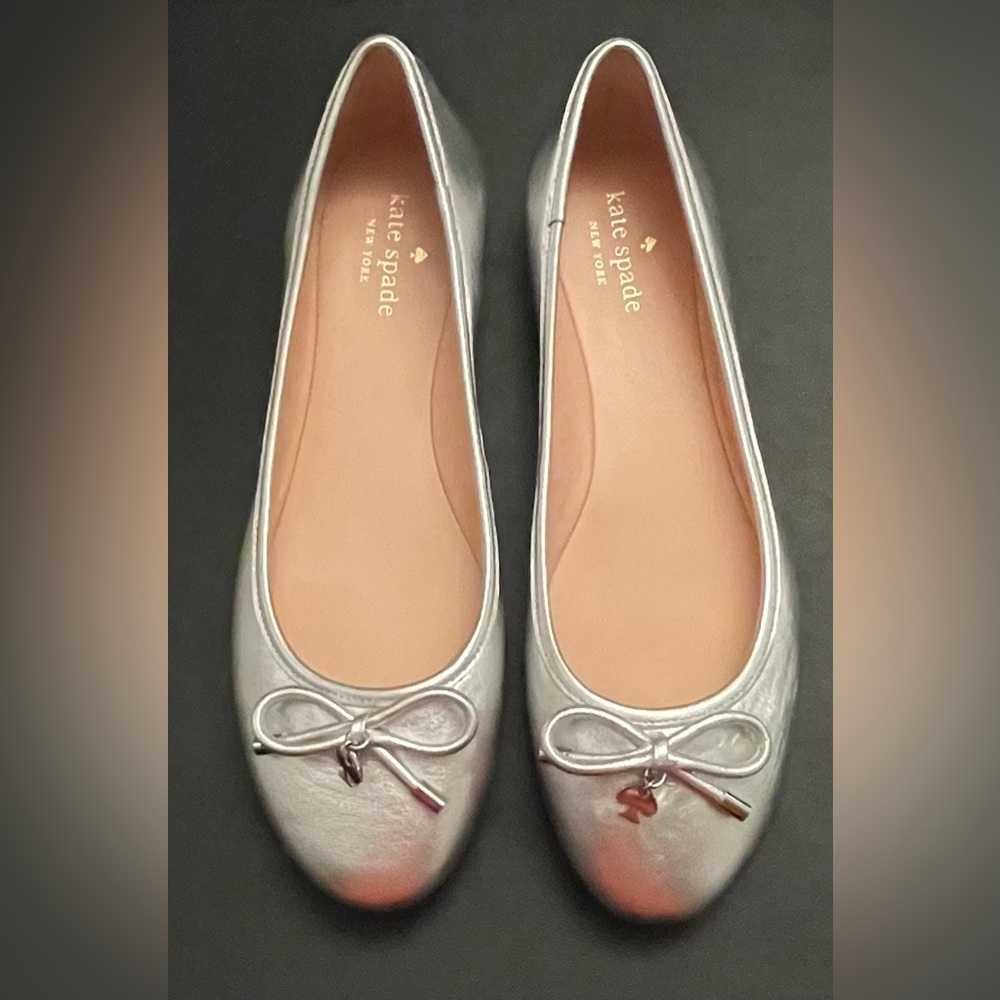 Lowest Price EUC Kate Spade Silver Leather Willa Ballet Flats